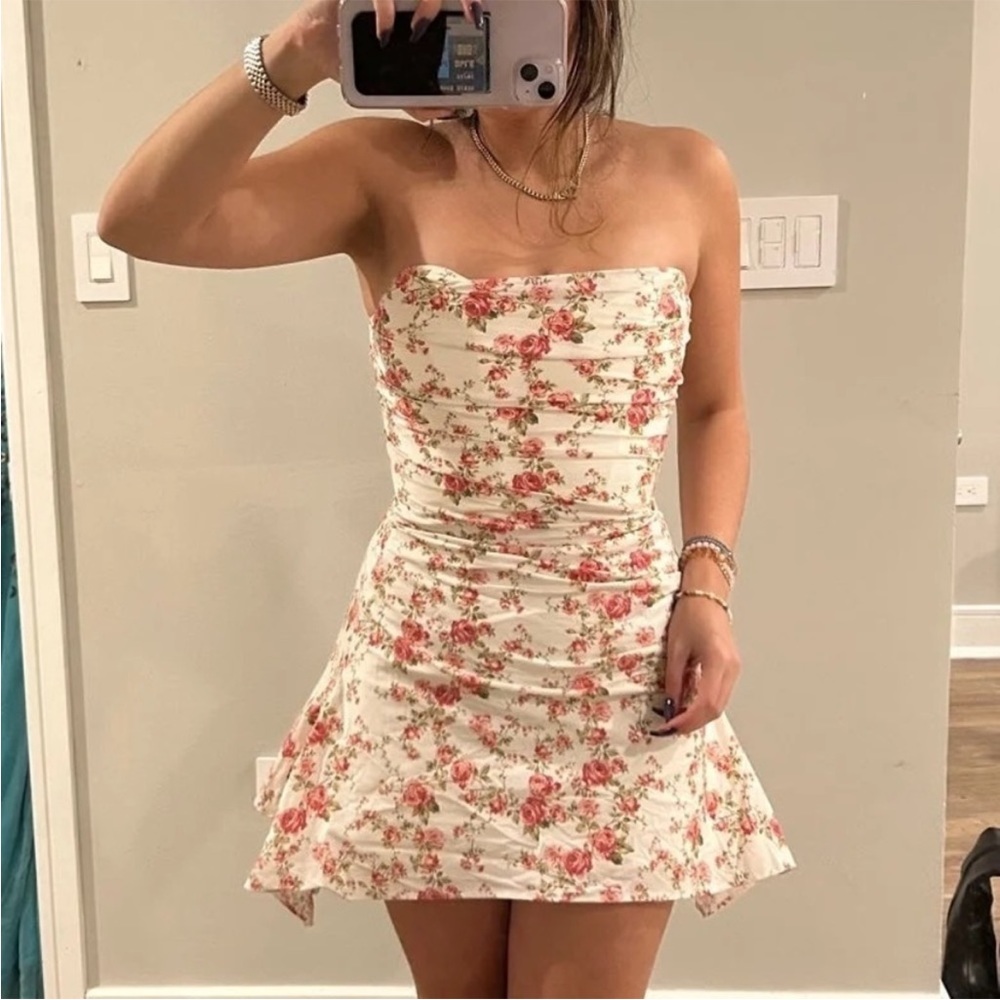 House of CB ‘Jasmine’ Rose Print Draped Corset Dress NWOT - Picture 8 of 17